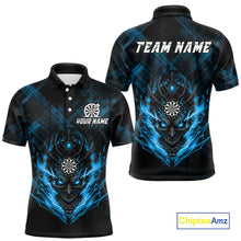 Load image into Gallery viewer, Blue Skull Lightning Thunder Grunge Dartboard Custom Men Polo Darts Shirt Dart Gifts NYN2014