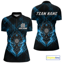 Load image into Gallery viewer, Blue Skull Lightning Thunder Grunge Dartboard Custom Women Quarter-Zip Darts Shirt Dart Gifts NYN2014
