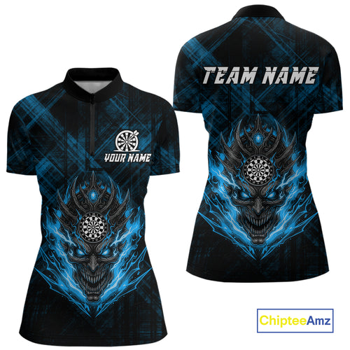 Blue Skull Lightning Thunder Grunge Dartboard Custom Women Quarter-Zip Darts Shirt Dart Gifts NYN2014