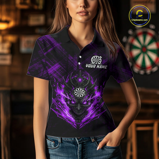 Purple Skull Lightning Thunder Grunge Dartboard Custom Women Polo Darts Shirt Dart Gifts NYN2015