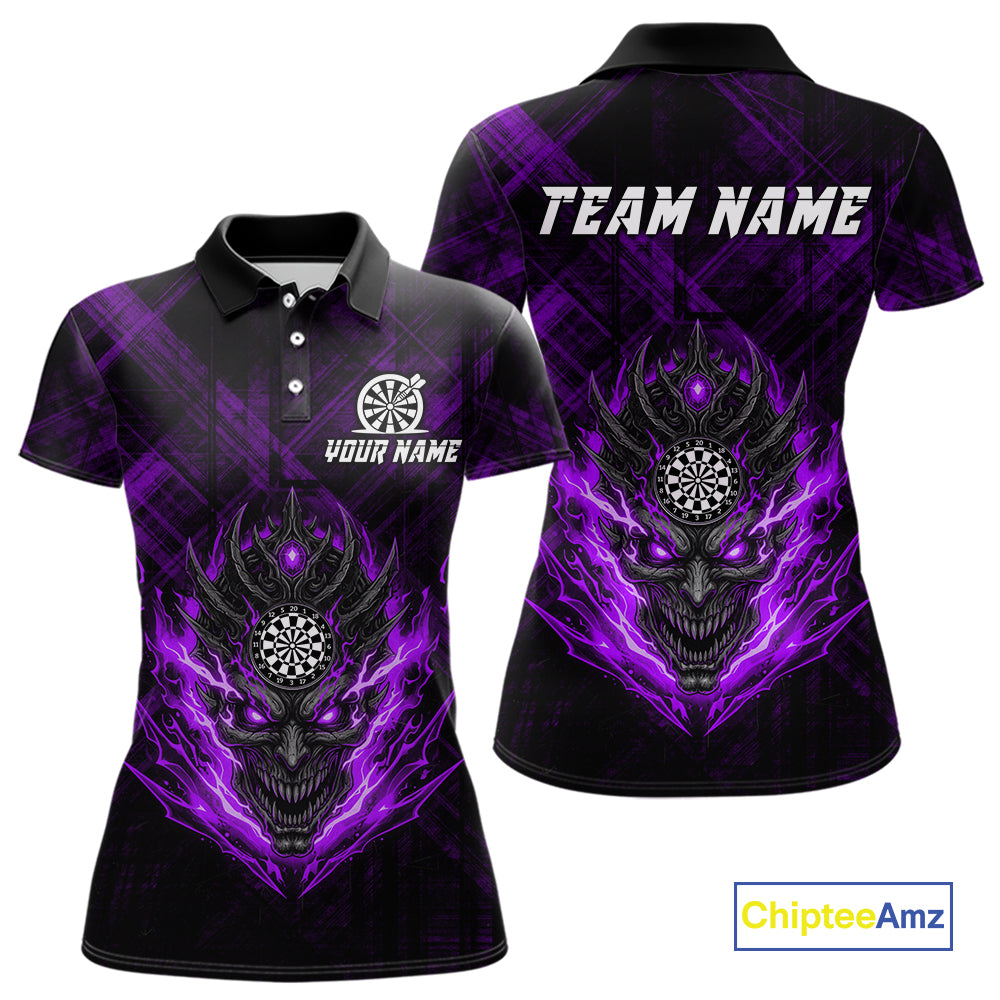 Purple Skull Lightning Thunder Grunge Dartboard Custom Women Polo Darts Shirt Dart Gifts NYN2015