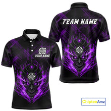 Load image into Gallery viewer, Purple Skull Lightning Thunder Grunge Dartboard Custom Men Polo Darts Shirt Dart Gifts NYN2015