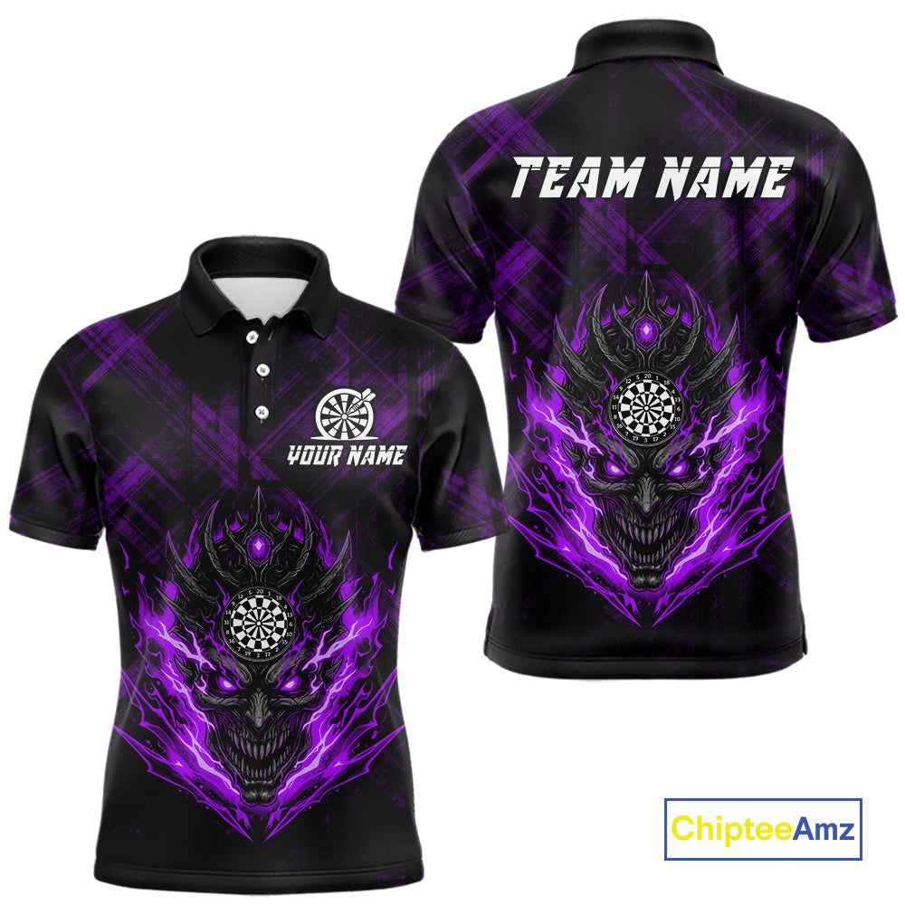 Purple Skull Lightning Thunder Grunge Dartboard Custom Men Polo Darts Shirt Dart Gifts NYN2015