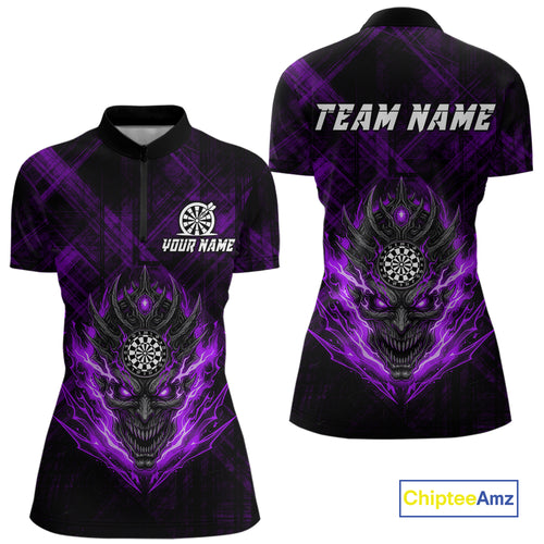 Purple Skull Lightning Thunder Grunge Dartboard Custom Women Quarter-Zip Darts Shirt Dart Gifts NYN2015