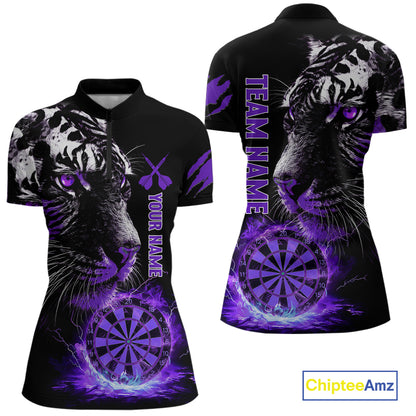 Purple Horror Tiger Fire Flame Dartboard Custom Women Darts Quarter-Zip League Shirts Dart Jerseys NYN2247