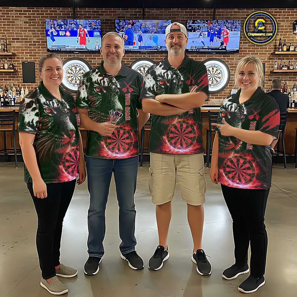 Red Horror Tiger Fire Flame Dartboard Custom Women Darts Quarter-Zip League Shirts Dart Jerseys NYN2248