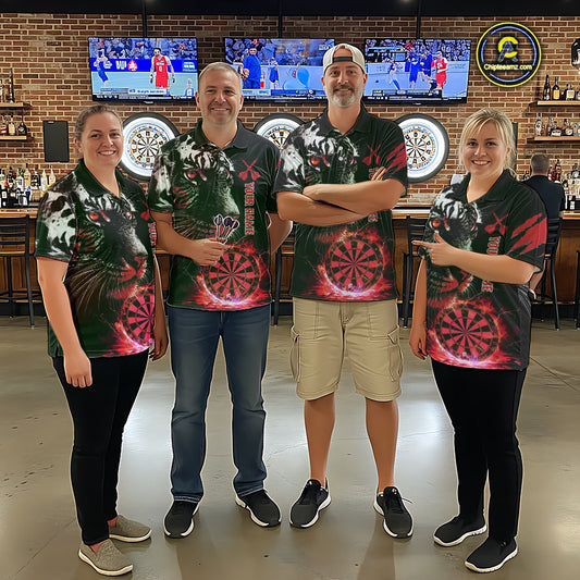 Red Horror Tiger Fire Flame Dartboard Custom Women Darts Quarter-Zip League Shirts Dart Jerseys NYN2248