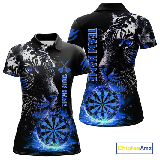 Blue Horror Tiger Fire Flame Dartboard Custom Women Darts Polo League Shirts Dart Jerseys NYN2249