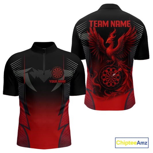 Custom Dart Team Shirt With Black Maroon Phoenix For Men - Personalized Name & Team NYN0333
