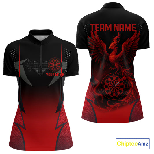 Custom Dart Team Shirt With Black Maroon Phoenix For Women - Personalized Name & Team NYN0333