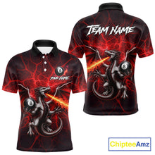 Load image into Gallery viewer, Red flaming dragon 8 ball billiard polo shirt for men custom tournament apparel