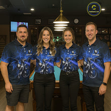 Load image into Gallery viewer, Custom Blue Flaming Dragon 8 Ball Billiard Polo Shirts For Men, Dragon Billiard Tournament Team Shirt NYN3290