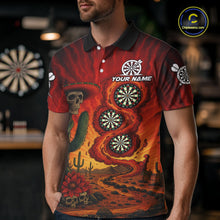 Load image into Gallery viewer, Custom Cactus Sombrero Skull Smoke Flames Dartboard Men Polo Dart Shirt Dart Gifts NYN2030
