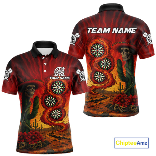 Custom Cactus Sombrero Skull Smoke Flames Dartboard Men Polo Dart Shirt Dart Gifts NYN2030