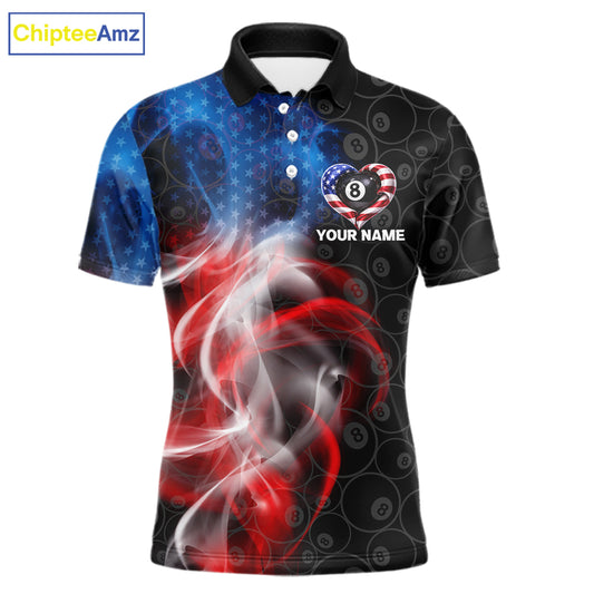 Heart US Flag Pool 8 Ball Men's Billiard Shirt Custom Couple Patriotic Billiard Attire NYN2549