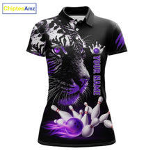 Load image into Gallery viewer, Personalized Horror Tiger Bowling Shirts For Women Purple Flaming Tiger Team Bowling Jerseys NYN3131