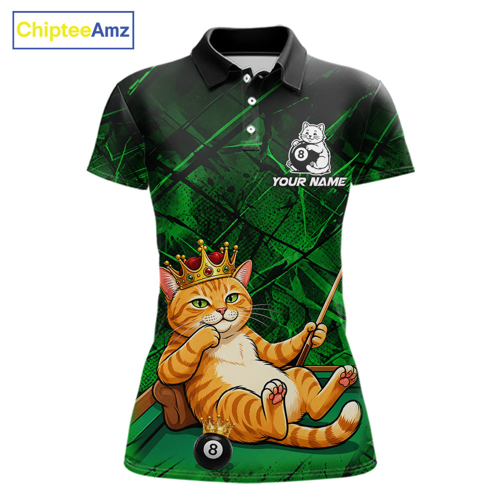Funny cat crown 8 ball billiard polo shirt for men green grunge pool jersey