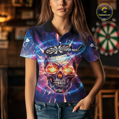 Custom Neon Skull Dartboard Colorful Lightning Dart Women Polo Jerseys Dart Team Shirts NYN1753