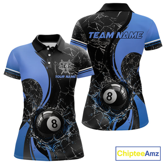 Blue Watering 8 Ball Pool Billiard Shirts For Women Custom Broken Glass Billiard Team Jersey NYN3136