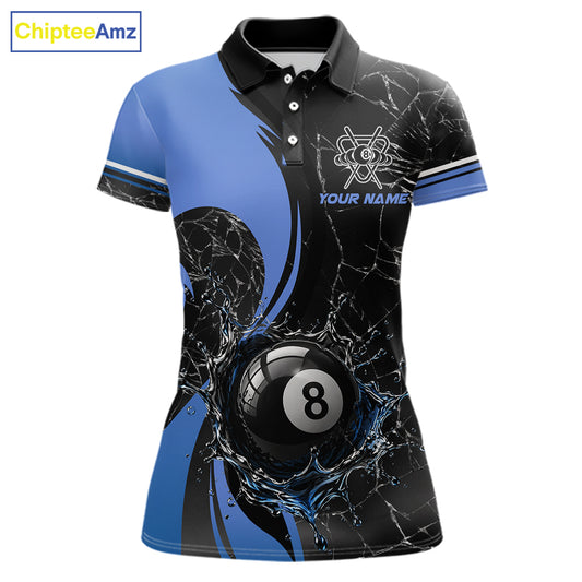 Blue Watering 8 Ball Pool Billiard Shirts For Women Custom Broken Glass Billiard Team Jersey NYN3136