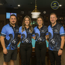 Load image into Gallery viewer, Blue Watering 8 Ball Pool Billiard Shirts For Women Custom Broken Glass Billiard Team Jersey NYN3136