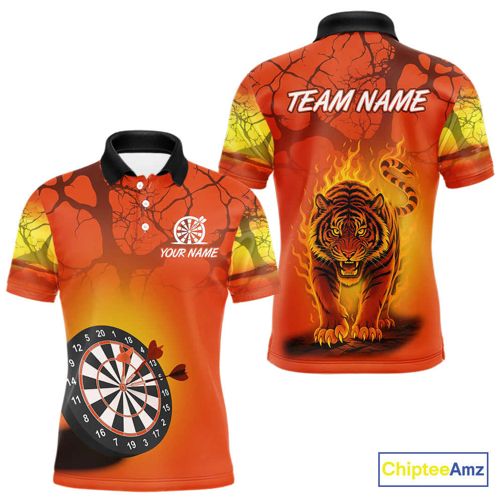 Flaming Tiger Orange Pattern Dartboard Darts Shirt For Men - Custom Name NYN0357