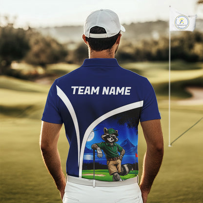 Funny Raccoon Moonlit Golf Course Mens Golf Shirts Upf Golf Shirts Custom Blue Golf Apparel NYN3318