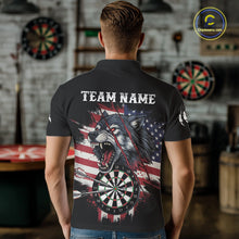 Load image into Gallery viewer, Wolf US Flag Grunge Darts Polo Shirt For Men Custom Name &amp; Team Patriotic Dart League Shirt NYN2052