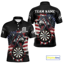 Load image into Gallery viewer, Wolf US Flag Grunge Darts Polo Shirt For Men Custom Name &amp; Team Patriotic Dart League Shirt NYN2052