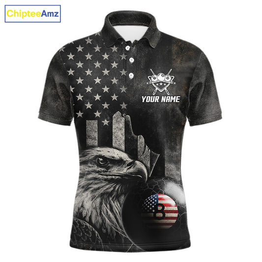 Retro Grunge US Flag Eagle Pool 8 Ball Men Billiard Shirt Custom Patriotic Billiard Team Attire NYN2564