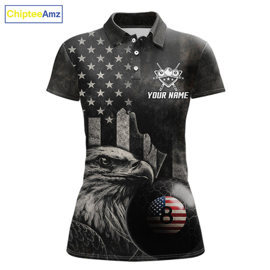 Retro Grunge US Flag Eagle Pool 8 Ball Women's Billiard Shirt Custom Patriotic Billiard Team Attire NYN2564