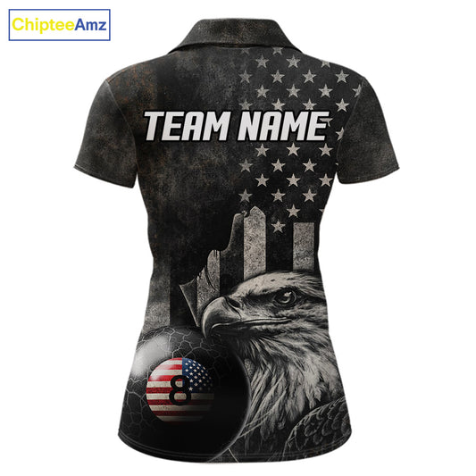 Retro Grunge US Flag Eagle Pool 8 Ball Women's Billiard Shirt Custom Patriotic Billiard Team Attire NYN2564