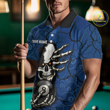 Load image into Gallery viewer, Cracked Blue Skeleton 8 Ball &amp; 9 Ball Billiard Shirt For Men Custom Pool Billiard Polo &amp; 1/4 Zip Jersey NYN3144