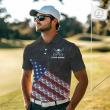 Load image into Gallery viewer, Mens Lightning US Flag Golf Polo Shirts Custom Black Golf Ball America Golf Shirt NYN3328