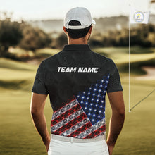 Load image into Gallery viewer, Mens Lightning US Flag Golf Polo Shirts Custom Black Golf Ball America Golf Shirt NYN3328