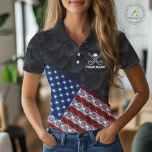 Load image into Gallery viewer, Womens Lightning US Flag Golf Polo Shirts Custom Black Golf Ball America Golf Shirt NYN3328