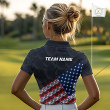 Load image into Gallery viewer, Womens Lightning US Flag Golf Polo Shirts Custom Black Golf Ball America Golf Shirt NYN3328