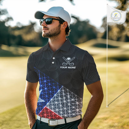 Mens Lightning Texas Flag Golf Polo Shirts Custom Black Golf Ball America Golf Shirt NYN3329