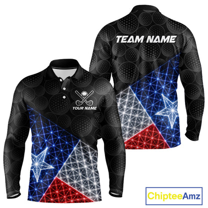Lightning Texas flag golf polo long sleeve shirt for men black golf ball golf jersey