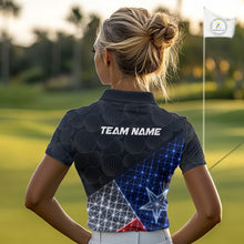 Load image into Gallery viewer, Womens Lightning Texas Flag Golf Polo Shirts Custom Black Golf Ball America Golf Shirt NYN3329