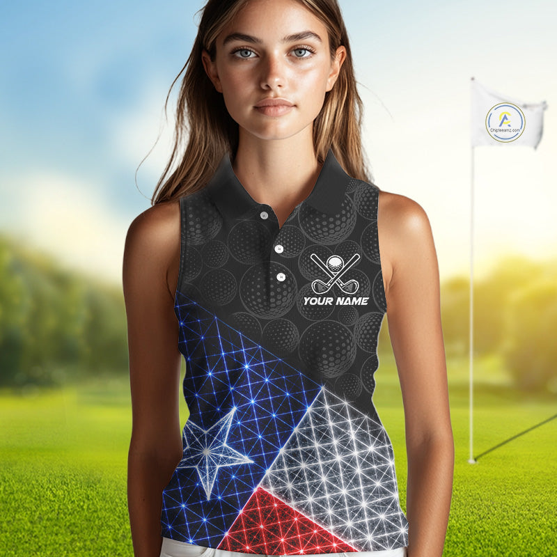 Womens Lightning Texas Flag Golf Polo Shirts Custom Black Golf Ball America Golf Shirt NYN3329