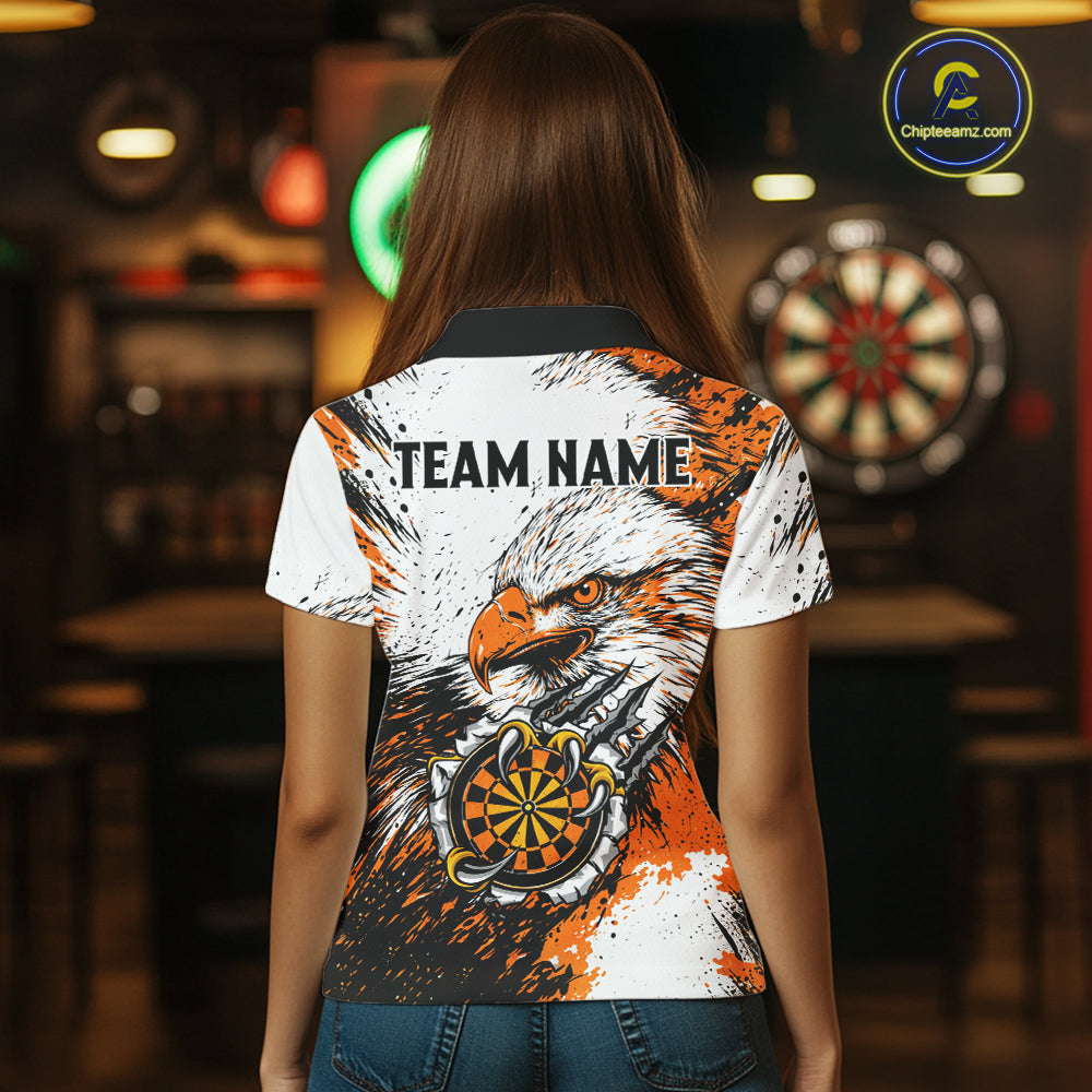 Custom Orange Grunge Eagle Scratch Dartboard Women Darts Polo Shirts Dart Team Jerseys NYN2271
