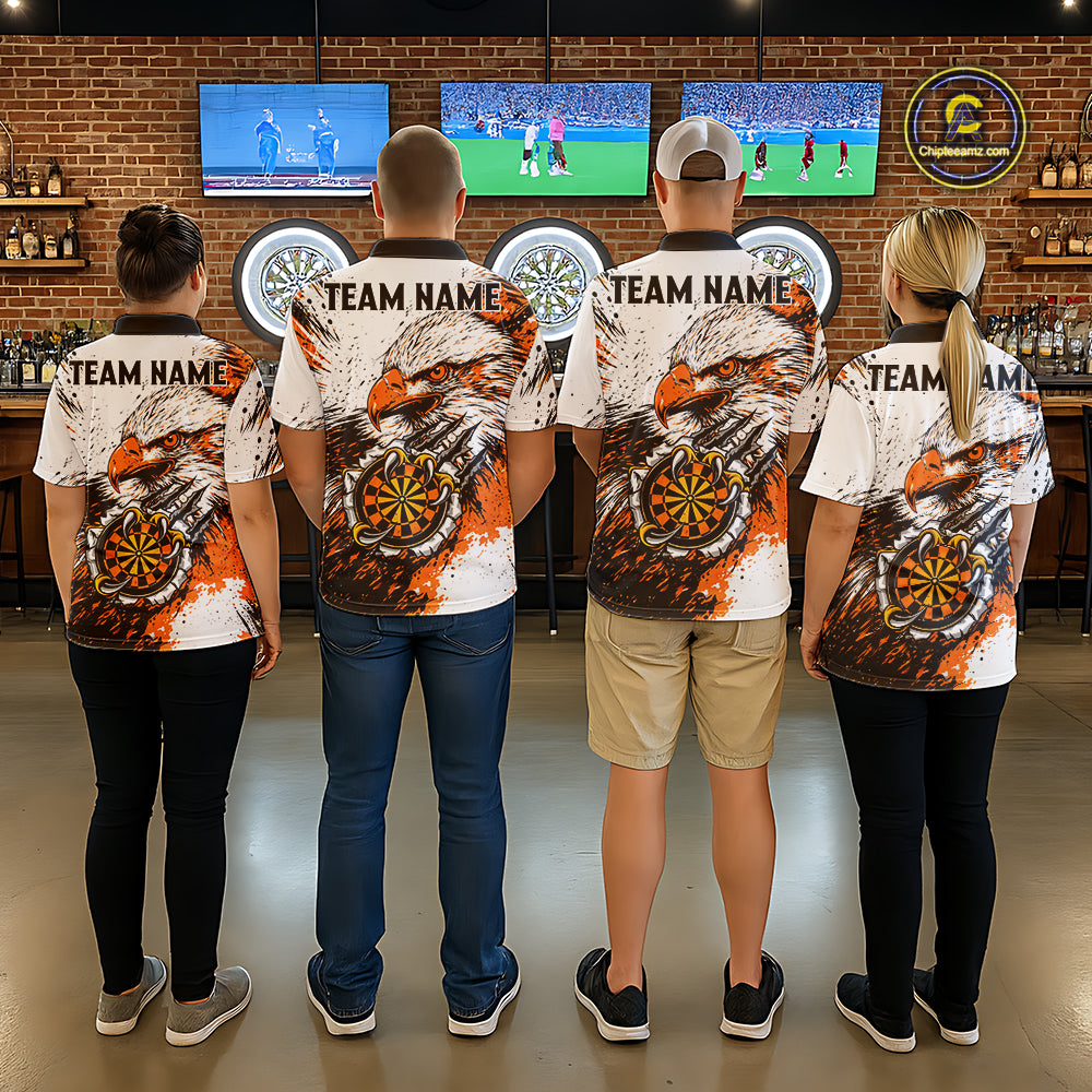 Custom Orange Grunge Eagle Scratch Dartboard Women Darts Polo Shirts Dart Team Jerseys NYN2271