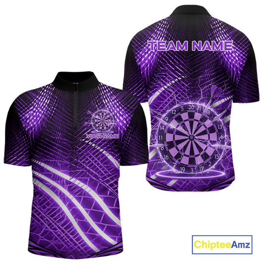 Black And Purple Stripes Light Dartboard Custom Darts Quarter-Zip Shirts Men Dart Team Jerseys NYN2275