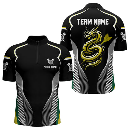Custom Black And Yellow Dragon Darts Polo & 1/4 Zip Shirts For Men, Dart Team Jerseys NYN0034