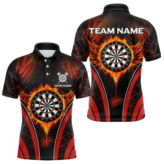 Custom Black-Red Fire Flames Dartboard Dart Shirts For Men Dart Tournament Team Jerseys NYN0038