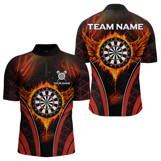 Custom Black-Red Fire Flames Dartboard Dart Shirts For Men Dart Tournament Team Jerseys NYN0038