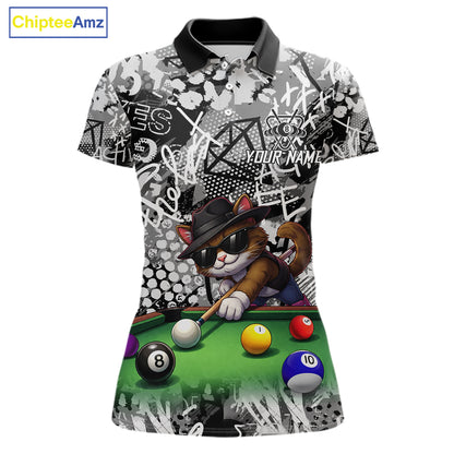 Custom Funny Pooler Cat 8 Ball Pool Billiard Shirt For Women Polo & 1/4 Zip, Billiard Team Jerseys NYN3160