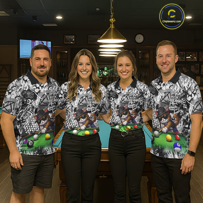 Custom Funny Pooler Cat 8 Ball Pool Billiard Shirt For Women Polo & 1/4 Zip, Billiard Team Jerseys NYN3160