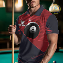 Load image into Gallery viewer, Male Pool Player Wearing Red Splash 8 Ball Billiard Shirt, Custom Pool League Jersey, Team Apparel